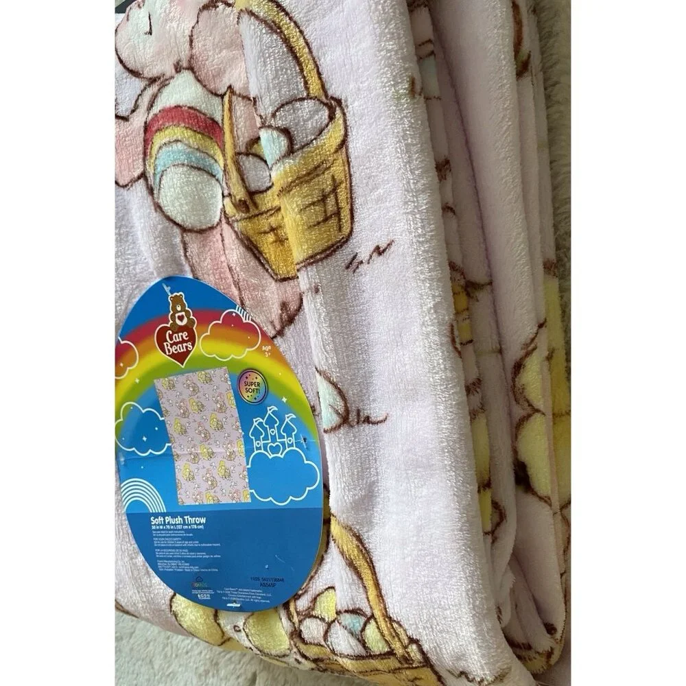 Care Bears Easter Eggs‎ Bunnies Chicks Throw Blanket 50”X 70” Cheer Bear NEW